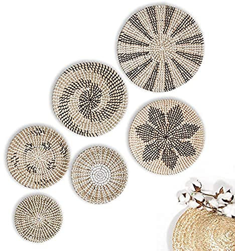 Hängender Gewebter Wandkorb Deko,Set Von 6, Handgefertigte Seegras Wanddekoration Tabletts Und Korb Runde Boho-Wanddekoration Couchtisch Einweihungsgeschenk