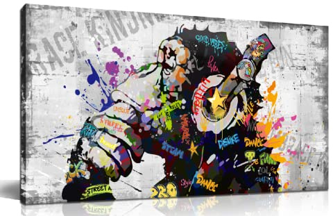 Kepgonegu Großes Leinwandbild, Graffiti-Gorilla mit Kopfhörern, Bild für Wohnzimmer, Schlafzimmer, lustige Wanddekoration, fertig zum Aufhängen, Größe 101,6 x 50,8 cm (B x H)