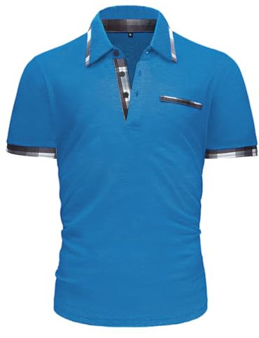 GLESTORE Poloshirt Herren Kurzarm Golf PoloHemd mit Falsche Brusttasche Sommer Polo T Shirt Blau 3XL