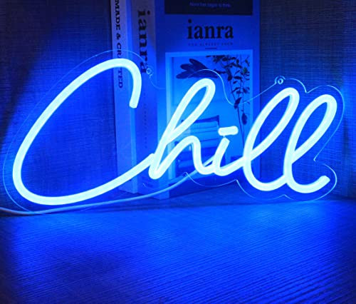 DAKABUKA Chill-Neonschilder, Neonlichter für Blaue Schlafzimmerdekoration, dekorative Buchstaben für Kinderzimmer, Wand, Gamer-Zimmer, Shop, Bar, Weihnachtsfeier, USB-Stromversorgung (34,9 x 17 cm)