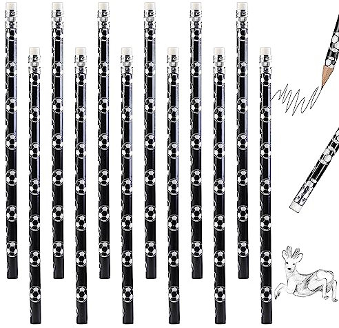 KOIROI Fußball Bleistifte, 12 Stück Bleistiftanzug, Bleistift mit Radiergummi, Fußball Mitgebsel Bleistifte, Holzbleistifte Set für Fußball Partytütenfüller, Geburtstag Party Mitgebsel