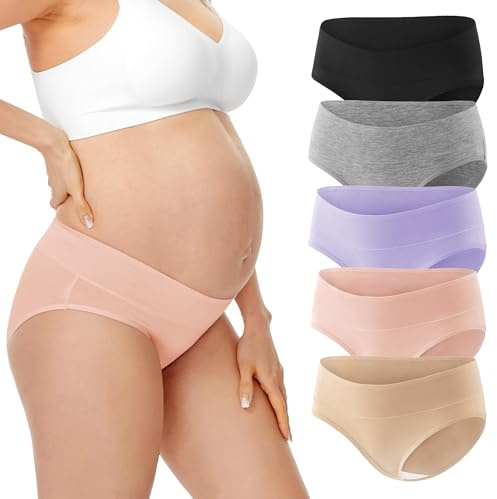 HBselect 5 Paires de sous-vêtements pour Femmes Enceintes Vêtements de maternité Culottes sous-vêtements en Coton pour Femmes Culottes Post-Partum de Grossesse