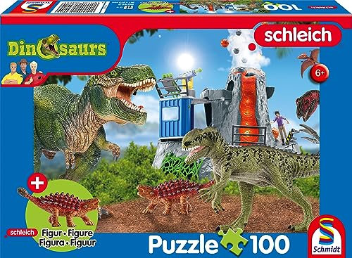 Schmidt Spiele 56462 Dinosaurs, Dinosaurier der Urzeit, 100 Teile, mit Add-on (eine Original Figur Saichania, mini) Kinderpuzzle