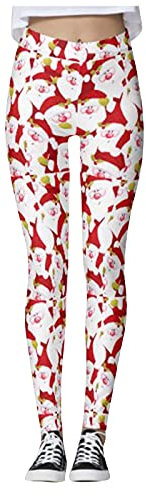 Damen Merry Christmas Muster Fun Ugly Santa Print High Waist Leggings Plaid Color Block Festival Holiday Xmas Tights with Designs Butt Lifting Workout Yoga Pants Active Pants, weiß, XXL