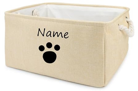 yky Personalisierter Aufbewahrungskorb für Haustiere, Hundespielzeugkorb, personalisierte Aufbewahrungsbox für Hunde, faltbar, für Hundespielzeug, Haustierkorb (Beige, kleine Pfote, S: 30 x 20 x 12
