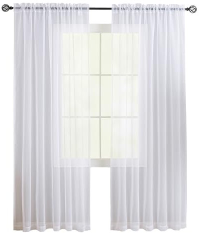 MYSTIC-HOME Gardinen Weiß Transparent - Voile Gardinen Wohnzimmer Modern - Luftige Soft und Sonnenlichtfilterung - Rod Pocket Vorhang Weiss Durchsichtig für Schlafzimmer, 2er Set H225 x B140CM