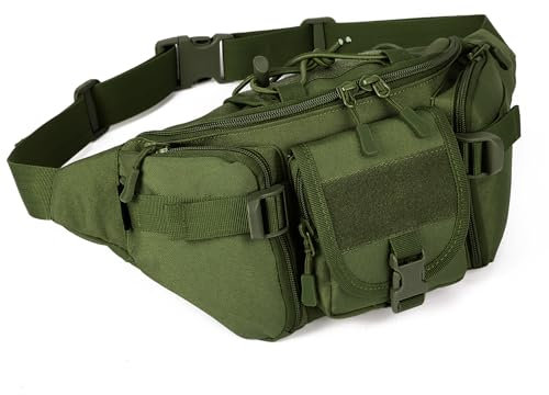 Huntvp Taktische Gürteltasche Sport Hüfttasche Molle Bauchtasche Wasserabweisend mit Reißverschluss für Outdoor Laufen Reise Wandern Radfahren Camping Klettern,Grün-L