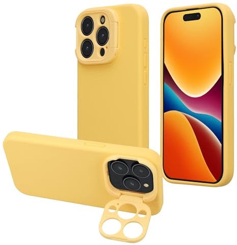 kalibri Hülle kompatibel mit Apple iPhone 15 Pro Max Hülle - Harte Handyhülle kompatibel mit MagSafe - Premium Case mit Ständer - Strahlend Gelb