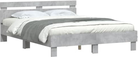 vidaXL Bettgestell, Bettrahmen mit Lattenrost, Bett Gästebett mit Kopfteil LED-Beleuchtung, Doppelbett Schlafzimmerbett Schlafzimmermöbel, Betongrau 150x200cm