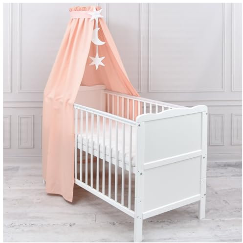 Generisch Baby Delux Babybett Himmel Betthimmel Baumwolle Baldachin für Babybett Kinderbett Wiege Stubenwagen Himmelstange Sterne Mond Applikationen Deko (Apricot, ohne Himmelstange)