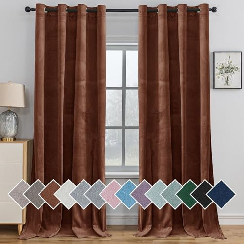Ystyle Tende per Interni in Velluto 2 Pezzi, 140x280cm, Tende Oscuranti Camera da Letto Moderne con Occhielli, Tenda Termica Isolante Freddo per Soggiorno Salotto Cameretta, Marrone