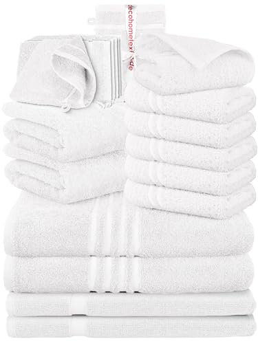 DecoHomeTextil Handtuch-Set 2 Handtücher, 2 Badtücher, 6 Gästetücher, 6 Waschlappen, 2 Badematten in Weiß aus 100% Baumwolle, hochwertig, kuschelweich und saugstark