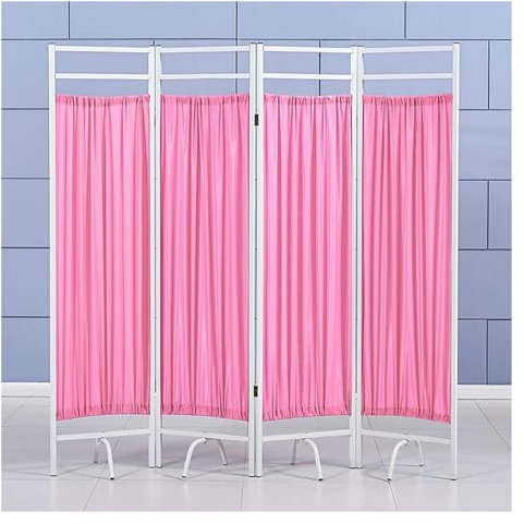 XNYXLPP Trennwände – 4-teilige Faltbare medizinische Sichtschutzwand – zusammenklappbare und rollbare Raumteiler mit rutschfestem Fußpolster, Klinik/Station/Lounge (Pink 4 Panels)