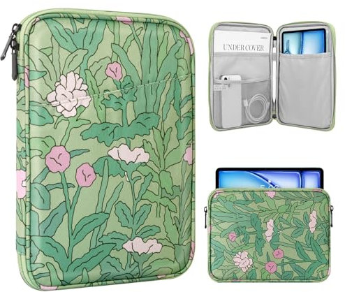 TiMOVO 9-11 Tablet Sleeve for iPad 11-inch A16 2025, iPad 10th Gen. 10.9, iPad 10.2, iPad Air 11 Inch/5th/4th Gen. 10.9, Galaxy Tab A9 Plus 11, Protective Bag with Pocket, Green Flower