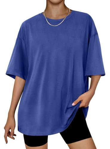 AirMood Womens Oversized Loose Fit T Shirts Tops Summer Short Sleeve Oversize Tee Tshirt (Dark Blue,XL)