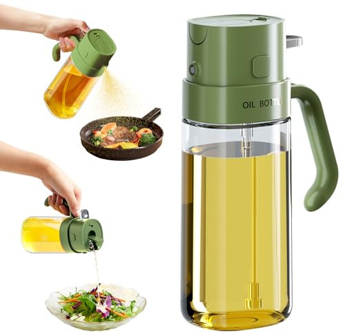 Olive Oil Dispenser Sprayer for Kitchen Cooking, 2 in 1 Glass Dispenser Bottle for Kitchen, Food-grade Oil Mister for Air Fryer, Salad, Frying, BBQ