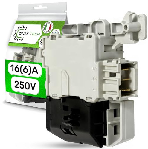 Bloqueo Cerradura para Puerta de Lavadora 16(6) A 250V Сontactos 3 x 6,3 mm AMP con Código Original 00623782 00627046 00637457 para Bosch para Siemens - MADE IN ITALY - Garantía de 5 Años - ONIX TECH