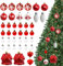 Kocusu Palline di Natale in Plastica, 40 Pezzi, Varie Forme e Dimensioni, Incl. Corda, Decorazioni per Albero di Natale, Finestre, Giardino, Feste, Rosso e Bianco