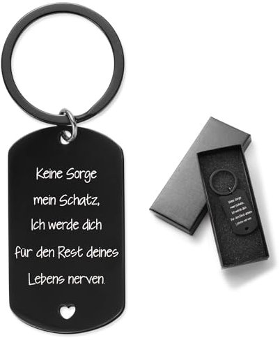BETESSIN Ich Liebe Dich Geschenke für Männer - Keine Sorge Schatz... - Schwarzer Schlüsselanhänger mit Box - Hochzeitstag Geschenke für Männer Liebe - Partner Geschenke für Weihnachten und Geburtstag