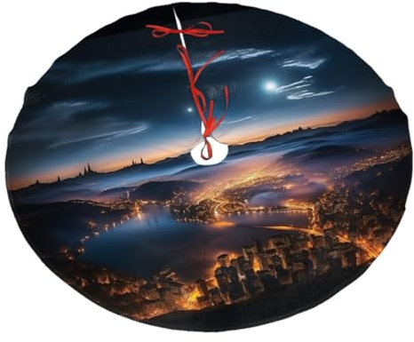 Weihnachtsbaumdecke mit Städten, Nachtsicht, 121,9 cm, weicher Plüsch, Weihnachtsdekoration, Bauernhaus, dick, rustikal, Weihnachtsbaumrock für Urlaub, Party, Weihnachtsbaumschmuck