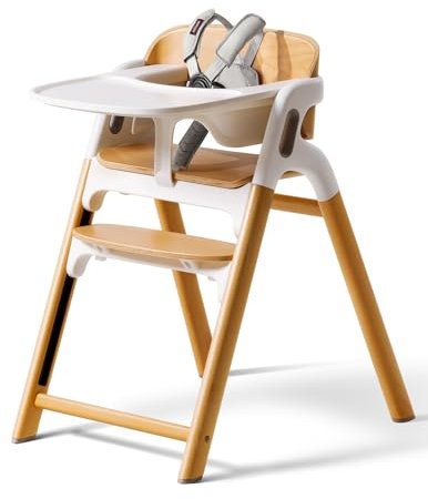 Momcozy DinerPal - Seggiolone in legno per neonati, bambini e adulti fino a 139,7 kg, convertibile, con vassoio per uso alimentare, lavabile in lavastoviglie, regolabile ed ergonomico, in legno