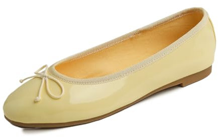 Feversole Women's Macaroon Colorful Memory Foam Cushion Ballet Flat Pumps Patent Powder Butter UK Size 4