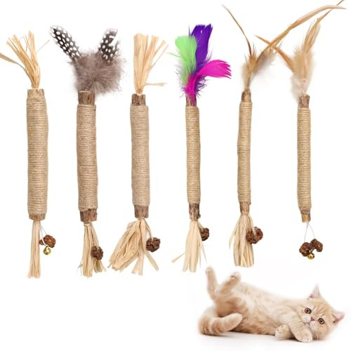 DOINEUFL 6PCS Silvervine Chew Sticks for Cats, Natural Catnip Toys, Teeth Cleaning, Fun & Stress-Relieving, Kitten Teething Toys