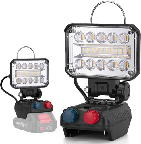 KERNOWO Akku Lampe Für Makita 18/21V, 48W Kabellose Led Arbeitsleuchte Akku mit 40 ultrahellen LED-Perlen, Led Strahler Tragbares Baustellen Lampe mit Typ C und USB-Aufladung(4IN-Keine Akku)
