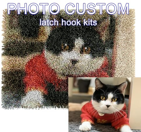 veirousa Custom Pet Photo Latch Hook Kit, Personalized Animals Latch Hook Rug Kits & Pillow Cover Craft Kit for Adults Beginners
