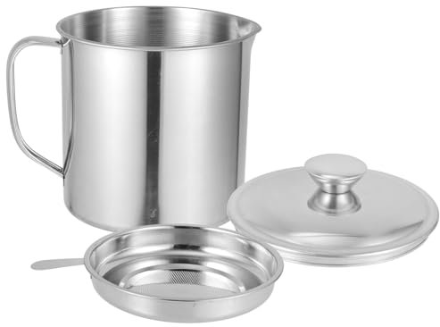 Cabilock Contenedor de Grasa con Colador Inoxidable Olla para Filtrar Aceite Residuos Recipiente de Cocina Práctico y Duradero con Mango Ergonómico