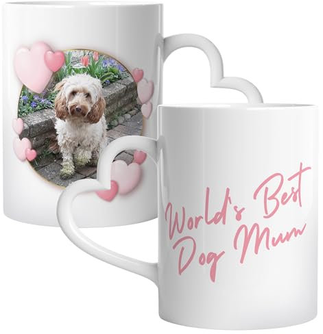 Purple Print House Personalised Dog Heart Shaped Handle Mug For Worlds Best Puppy Mum Custom Image Novelty Gift Women Cup