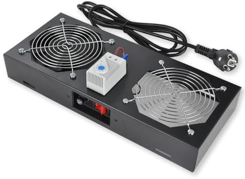 Dachlüftereinheit für Netzwerkschränke Serverschränke Wandgehäuse – 1x Lüfter - Schalter - Thermostat - Schwarz