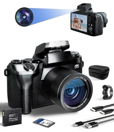 SWE Cámara Digital 4K 64MP Selfie Digital Cámara fotográfica con Pantalla táctil WiFi de 4.0 Pulgadas, Enfoque automático, cámara compacta para Principiantes con Tarjeta de 64 G, batería de 3000 mAh