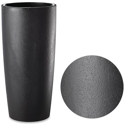 Tecnokit Vaso alto cilindrico per Piante da Interno ed Esterno Design Moderno con Effetto Cemento Fioriera Alta con Sottovaso Erba Musa Matte colore Antracite, cm 35x90