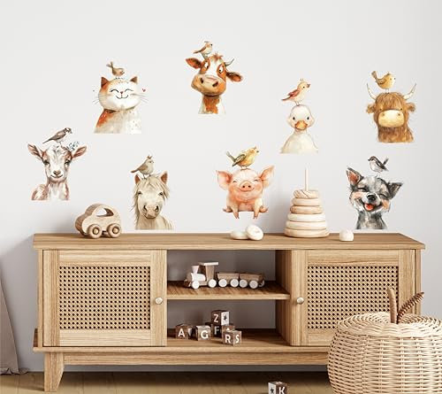 wolga-kreativ Wandtattoo für das Kinderzimmer, Wandsticker selbstklebend – 16 Bauernhof-Tiere für eine fröhliche Farm-Deko, Dorf Farm Bauernhof