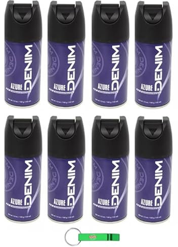 8x Denim Deodorante Spray Corpo Azure - Körperspray-Deodorant - Klassisch maskulin, frisch und mit einem unverwechselbaren Hauch von Raffinesse Deo 150ml + Beni Culinari Kostenloser Schlüsselanhänger