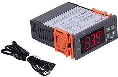 Digitaltemperaturregler Regler Kühlungstemperatursteuerer Digital Anzeige Thermostat mit Sensor Hörer Visueller Alarm für Gewächshaus (12V)