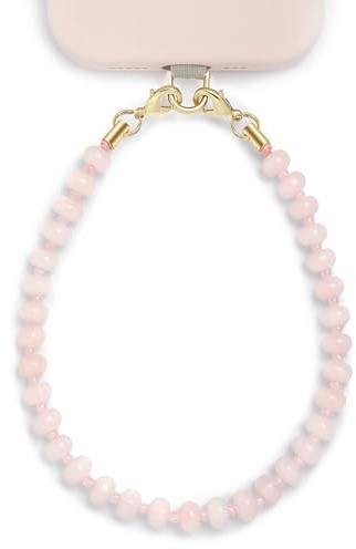 Posadina Handykette aus Naturstein, Handmade kurzer Handyanhänger mit Perlen, Beaded Handyband Phone Charm mit passgenauer Lasche