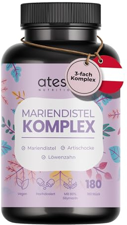 Mariendistel Kapseln hochdosiert mit Artischocke Löwenzahn - 180 Stück Komplex für 6 Monate - mit 80% Silymarin - Frei von Magnesiumstearat, ohne weitere Zusätze, vegan und hergestellt in Österreich
