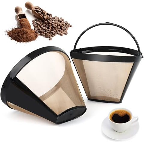 QOUBNIC Filtre à Café Réutilisable, Taille 4 Filtre Cafetiere en Acier Doré Filtre Café Permanent Filtre, 100 Mailles Filtre Cafe pour 8 à 12 Tasses, Camping Domicile