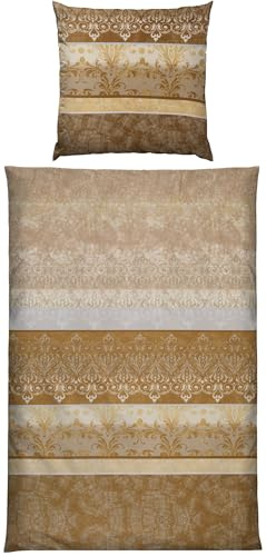 Erwin Müller Bettwäsche, Bettgarnitur, Bettbezug, Wende-Kissenbezug Mako-Satin orientalisch, beige Größe 80x80 cm / 135x200 cm - temperaturausgleichend, mit Reißverschluss