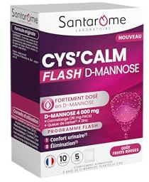SANTAROME Cys'Calm D-Mannose - Action Flash - Confort Urinaire - 10 Sachets | D-Mannose et canneberge titrée à 36 mg de PAC - Zinc et queue de cerise - Confort urinaire - Action flash 5 jours - France