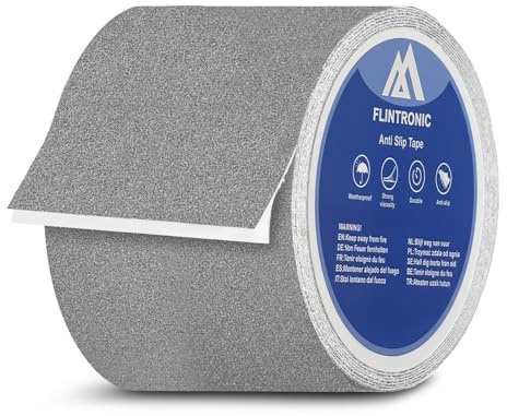 flintronic Ruban Antidérapant, 1 Rouleau 10cm*5m Bande Antidérapante Adhésive, Forte Adhésif, Ruban Autocollant Anti-dérapante pour Escaliers, Marches, Sols, Intérieur et Extérieur, Gris