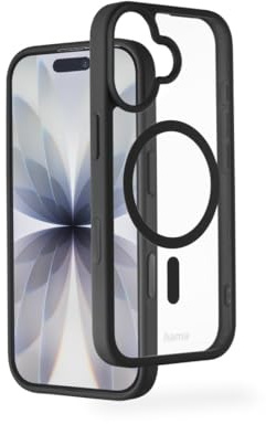 Hama Handyhülle für iPhone 17 und MagSafe (magnetisches Case für induktives Laden, Kantenschutz, Kameraschutz, Anti Rutsch Oberfläche, geschützte Seitentasten) durchsichtig/schwarz