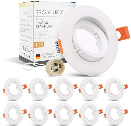 SSC-LUXon 10er Set ELUMA Einbaurahmen schwenkbar rund weiß für GU10 / Modul (ohne Leuchtmittel) - Einbauleuchte Kunststoff für Innen