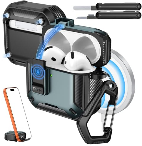 MoKo per Custodia AirPods 4 con Chiusura 2024, Verde mela+Nero