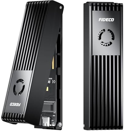 FIDECO Carcasa SSD NVMe SATA M.2, Caja NVMe USB con Ventilador, 10Gbps USB 3.2 Gen 2 para PCIe M-Key/M+B Key, Soporte UASP y Trim, Instalación sin Herramientas, Aluminio, Negro
