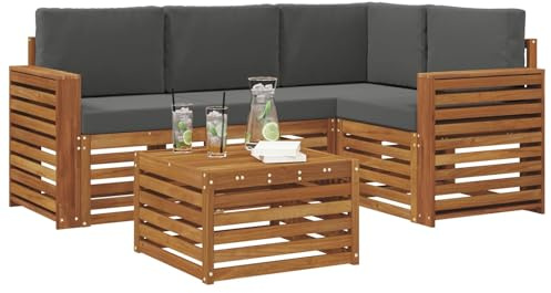 vidaXL Möbelsets mit Kissen 5 pcs Natur und Anthrazit Holzwerkstoff, Moderne Gartensofa-Gruppe, stylische Möbel, gemütliche Lounge, Akazie und Holz für die Terrasse