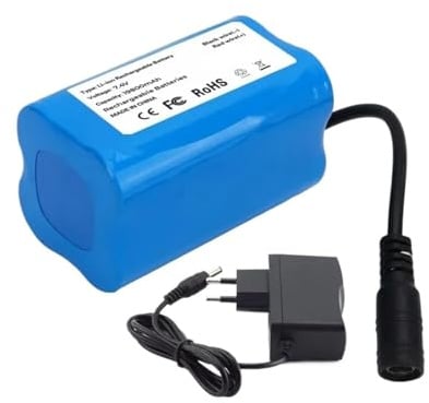 Batterie Li-ion 7,4 V 19800 mAh 2S2P, batterie de remplacement for bateaux amorceurs T188 et T888 RC, batterie rechargeable haute capacité avec protection BMS(1x Battery1xCharger)