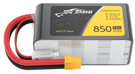 Tattu 3S Lipo Batterie 850mAh 11,1V 75C 3S Batterie RC avec connecteur XT60 pour UAV Drone FPV Racing Quadricoptère RC Taille 150 à 180